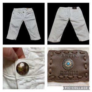 Antik Denim White Denim Shorts Southwest Style Patch & Trim Sz 27